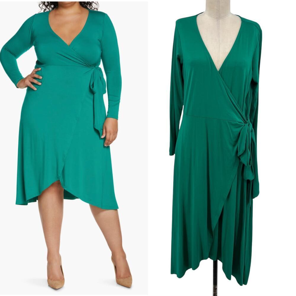 11 Honore Luna Dress Long Sleeve‎ Jersey Wrap Green Size 1 Plus Size 14 16